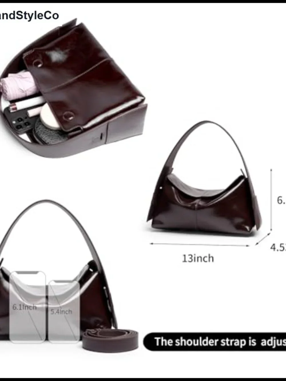Vintage Glossy Faux Leather Hobo Shoulder Bag Convertible Crossbody Tote